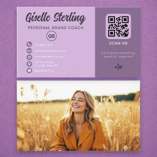Carte De Visite Lavande QR Code Photo Monogramme Médias sociaux