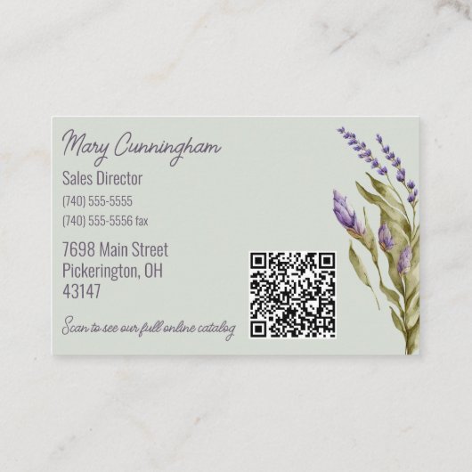Carte De Visite Lavande violet à double face avec code QR (Dos)