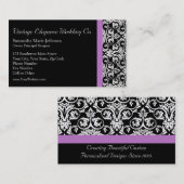 Carte De Visite Lavande violet Damas noir/blanc (Devant / Derrière)