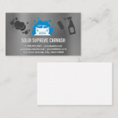 Carte De Visite Lave-auto | Auto et bulles | Arrière - plan métall (Devant / Derrière)