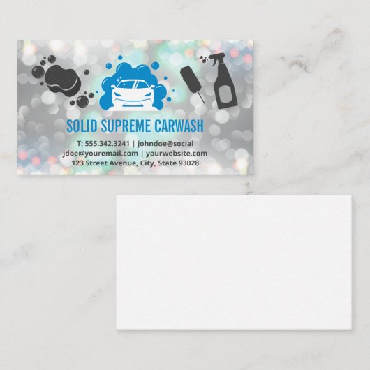 Carte De Visite Lave-auto | Auto et bulles | Bokeh Sparkle (Devant / Derrière)