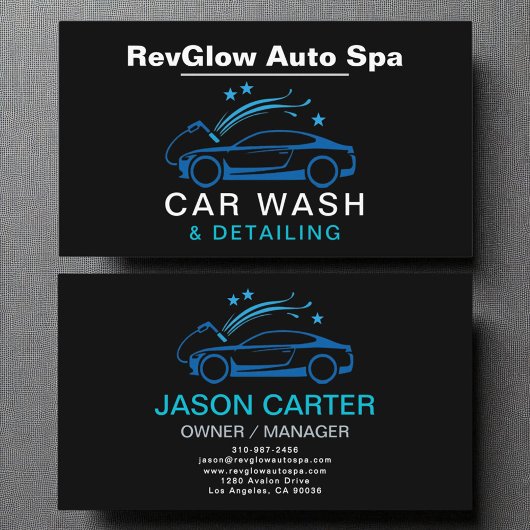 Carte De Visite Lave-auto moderne & détail Bleu Luxe Style