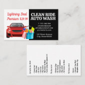 Carte De Visite Lave-auto | Véhicule rouge | Fournitures de nettoy (Devant / Derrière)