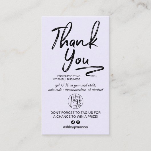 Carte De Visite Lavender brossé script photo logo commander merci (Devant)