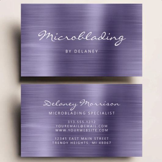 Carte De Visite Lavender Brushed Metal Script Microblading