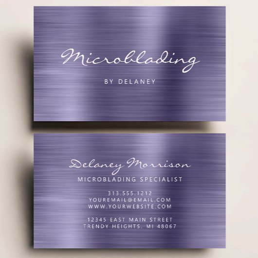Carte De Visite Lavender Brushed Metal Script Microblading