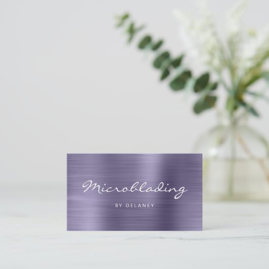 Carte De Visite Lavender Brushed Metal Script Microblading (Debout devant)