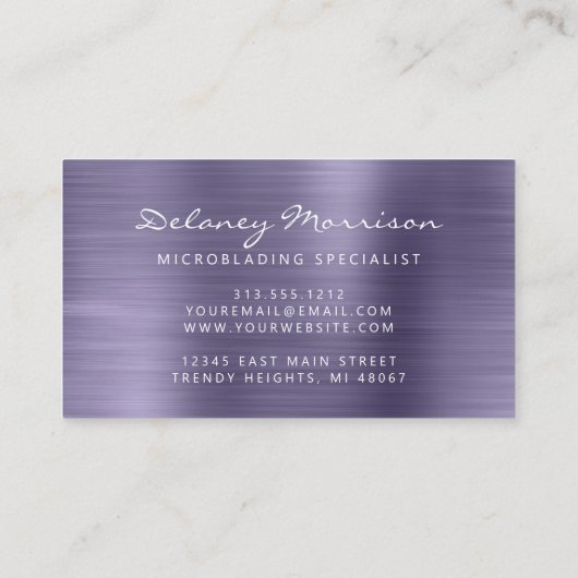 Carte De Visite Lavender Brushed Metal Script Microblading (Dos)