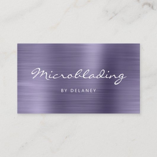 Carte De Visite Lavender Brushed Metal Script Microblading (Devant)