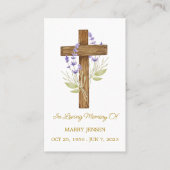 Carte De Visite Lavender Cross Memorial Funeral Prayer Card (Devant)