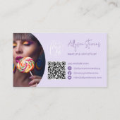 Carte De Visite Lavender Modern name script makeup hair logo qr (Dos)