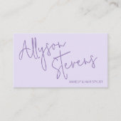 Carte De Visite Lavender Modern name script makeup hair logo qr (Devant)