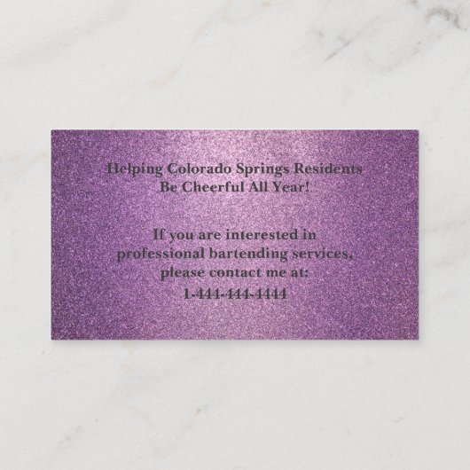 Carte De Visite Lavender Parties scintillant événement Bartender C (Dos)