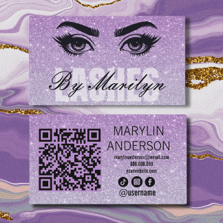 Carte De Visite Lavender Parties scintillant Ombre Lash Tech QR Co