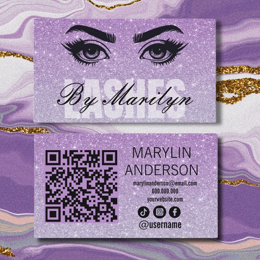 Carte De Visite Lavender Parties scintillant Ombre Lash Tech QR Co