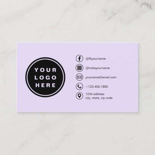 Carte De Visite Lavender Purple Minimalist Photo with QR Code (Dos)