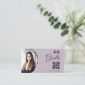 Carte De Visite Lavender Purple Photo Monogram Realtor QR Code (Debout devant)