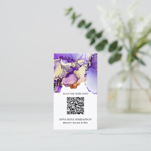 Carte De Visite *~* LAVENDER QR CODE Yummy Gold Bold AP29 (Debout devant)