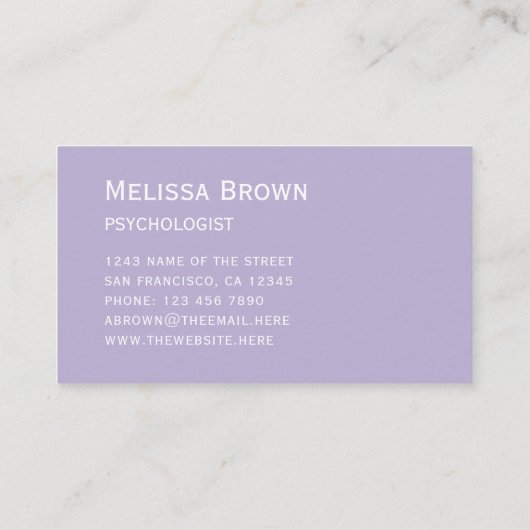 Carte De Visite Lavender Simple Purple Blanc Script Couleur modern (Dos)