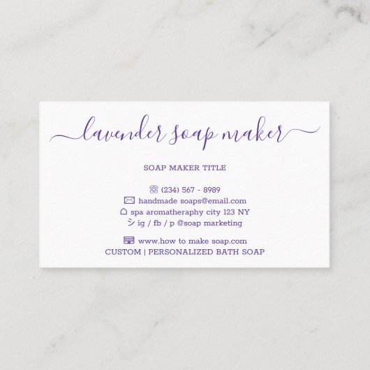 Carte De Visite Lavender Soap Soap Spa naturel cosmétique (Dos)