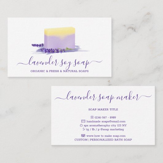 Carte De Visite Lavender Soap Soap Spa naturel cosmétique (Devant / Derrière)