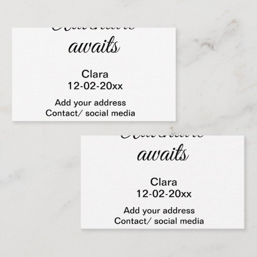 Carte De Visite L'aventure commence ajouter nom date année lieu (Devant / Derrière)