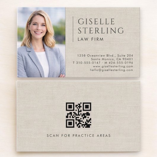 Carte De Visite Law Firm Linen Photo QR Code