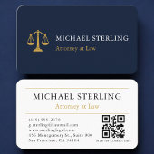 Carte De Visite Law Firm Navy Blue Gold QR Code Professional