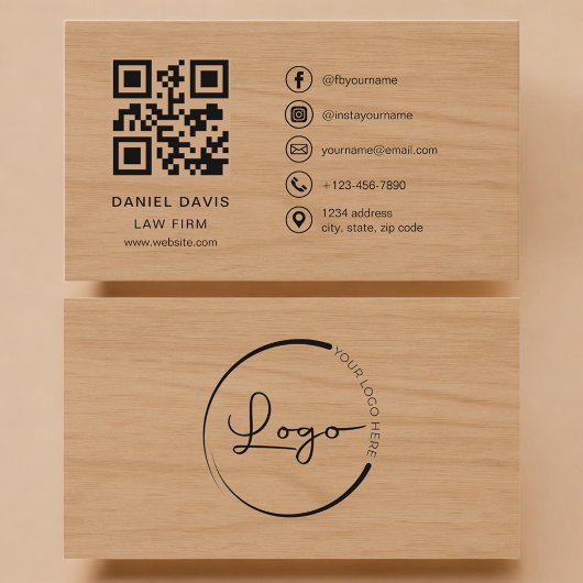 Carte De Visite Law Firm Wood Professional QR Code