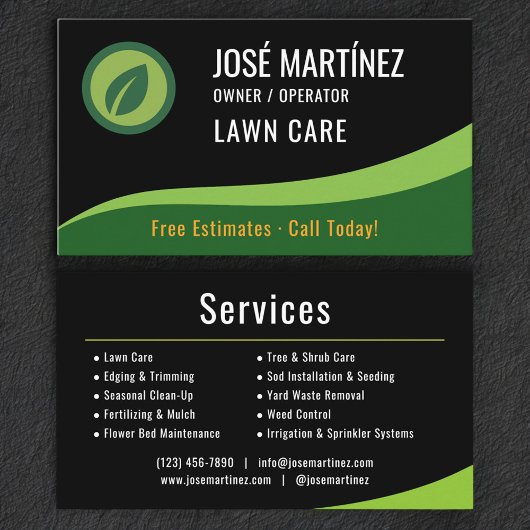 Carte De Visite Lawn Care Black Green 
