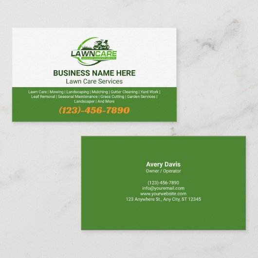 Carte De Visite Lawn Care & Landscaping Services Logo Grass  (Devant / Derrière)