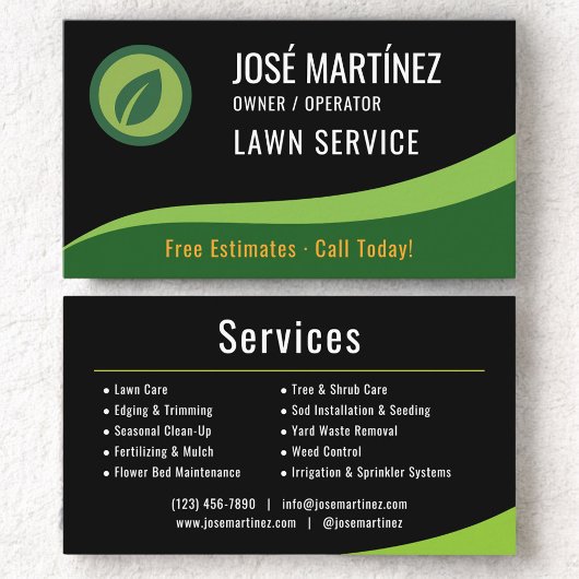 Carte De Visite Lawn Service Landscaping Mowing Black Green 