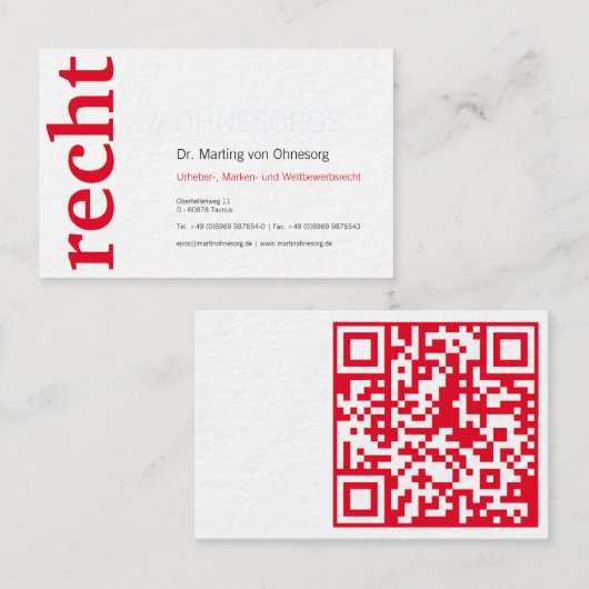 Carte De Visite lawyer with red QR Code business card (Devant / Derrière)