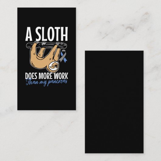 Carte De Visite Lazy Sloth Funny Pancreas T1D Diabète (Devant / Derrière)