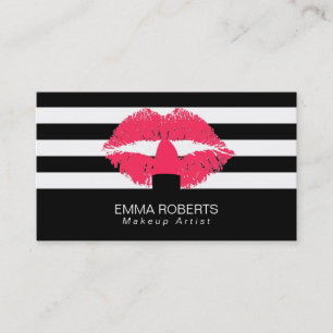 Carte De Visite Le blanc noir chic de maquilleur barre les lèvres