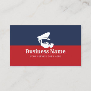 Carte De Visite Le capitaine Logo Modern Navy Blue & Red Nautical