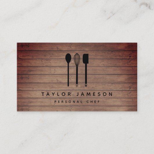 Carte De Visite Le Chef Caterer Restaurant Des Ustensiles Noirs (Devant)