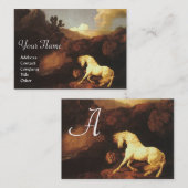 Carte De Visite Le Cheval Blanc Effrayé Par Un Monogramme De Lion (Devant / Derrière)