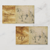 Carte De Visite LE CHEVAL DESSINÉ SUR LE MONogramme DE PARCHEMENT (Devant / Derrière)