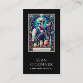 Carte De Visite Le Code QR Squelette Tarot du Barman Noir (Devant)