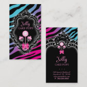 Carte De Visite Le gâteau saute le rétro bleu de rose de zèbre de (Devant / Derrière)