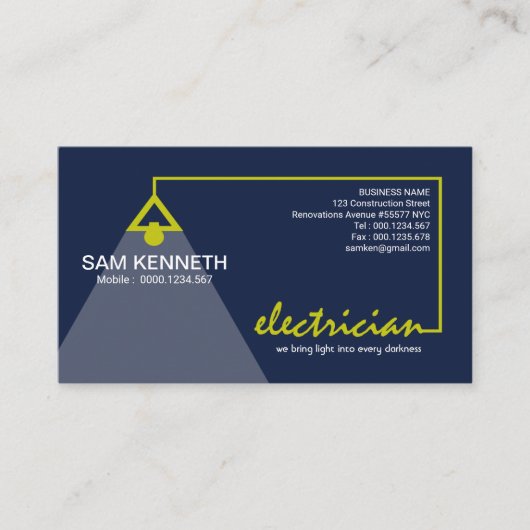 Carte De Visite Le jaune élégant simple d'électricien câble (Devant)