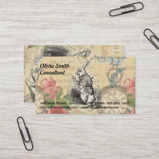 Carte De Visite Le lapin blanc Alice au pays des merveilles (Devant/Arrière en situation)