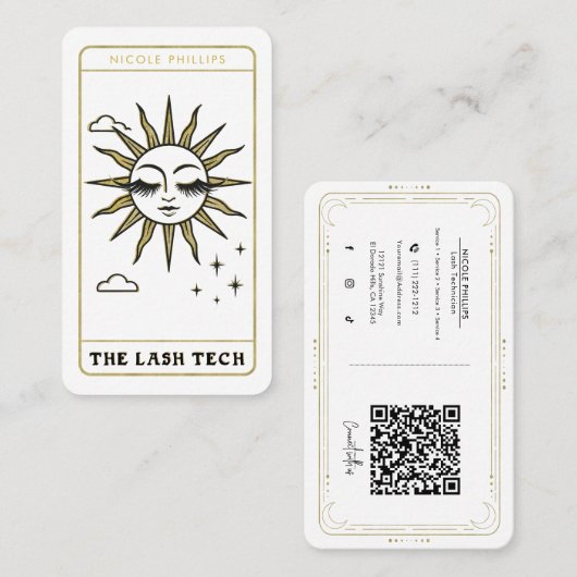 Carte De Visite Le Lash Tech Dramatic Sun Tarot QR des médias soci (Devant / Derrière)