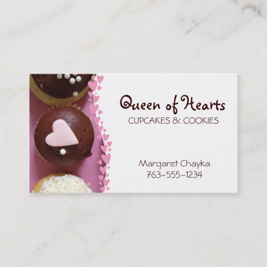 Carte De Visite le petit gâteau rose de coeur arrose des biscuits (Devant)