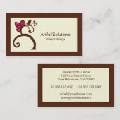 Carte De Visite Le rose brun chocolat fleurit l'oiseau (Devant / Derrière)