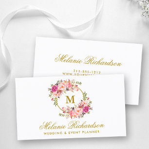 Carte De Visite Le rose d'aquarelle rougissent monogramme floral