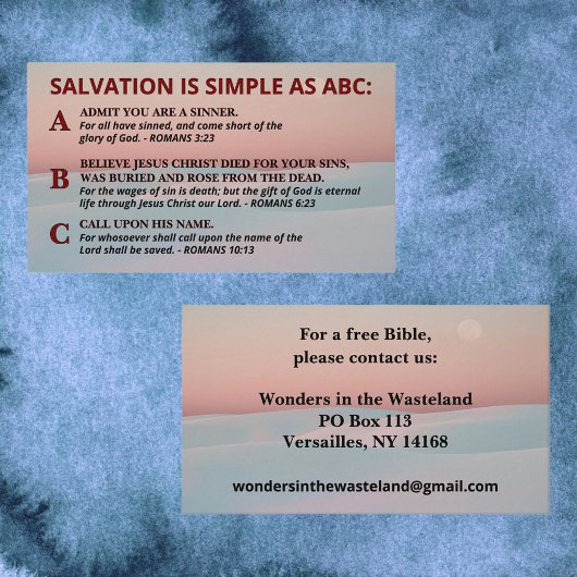 Carte De Visite Le salut simple comme ABC évangile chrétien Outrea