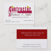 Carte De Visite Le Sophistiqué Carpenter Builder Red Hammer (Devant / Derrière)