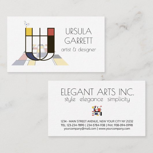 Carte De Visite Le style néoplasticisme art monogramme. Lettre U (Devant / Derrière)